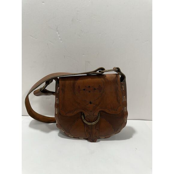Handmade Handbags - Vintage BOHO Handmade Hand Crafted Leather Shoulder Purse 70s Love Dove Gorgeous